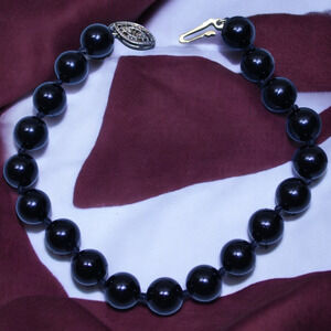 Glass Beaded Bracelet Hand Knotted Black Fish Hook Clasp Simple Elegant